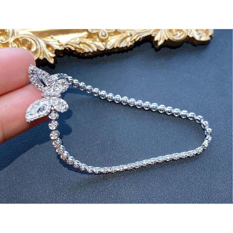 Aazuo Real 18K Pure Solid White Gold Real Diamonds 1.0ct Butterfly Tennis Bracelet For Woman Upscale Trendy  Engagement Party