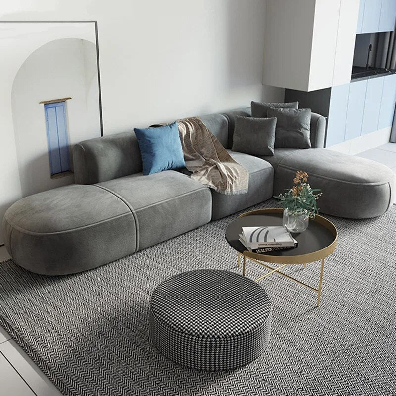 Modern minimalist Nordic light luxury small apartment living room corner chaise double fabric sofa furniture