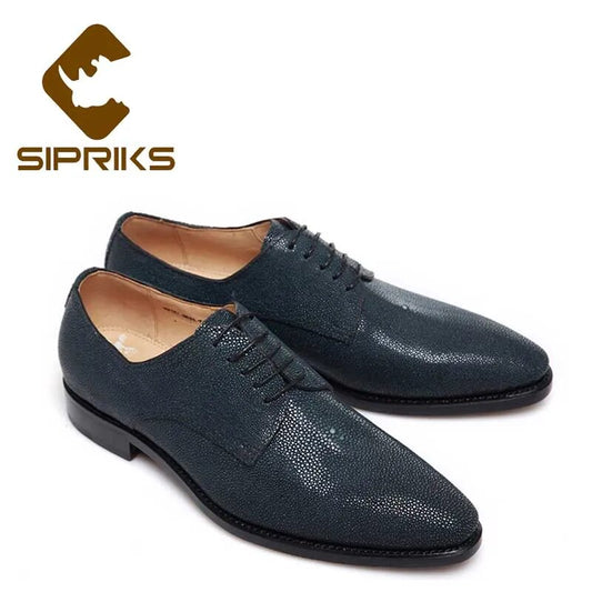 Sipriks Imported Black Stingray Skin Dress Shoes Men'S Formal Tuxedo Shoes Lacing Oxfords Boss Gents Suits Office Safety Shoes