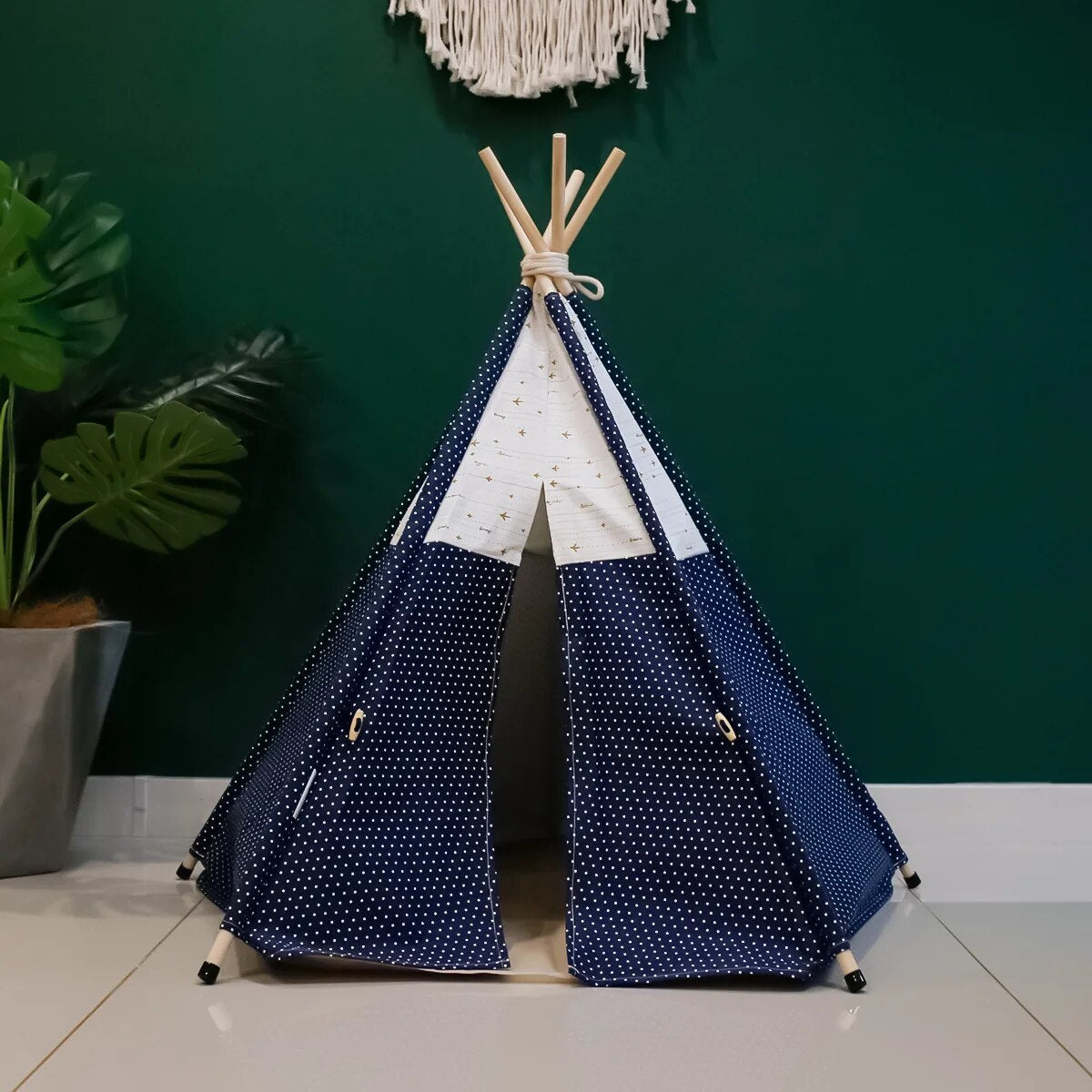 Cat Teepee Bed Dog House Canvas Pet Tent Indoor Outdoor Portable Puppy Houses Kennel with Cushion for Small Puppy Cats Kittens