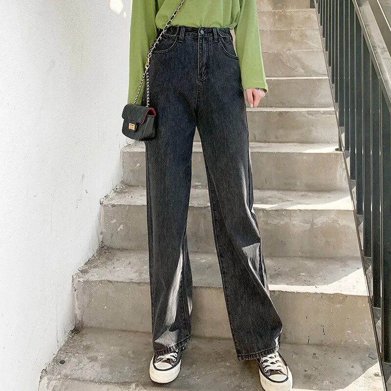 streetwear high waist women's fashion jeans woman girls women wide leg pants trousers female trousers denim bagge mom jeans