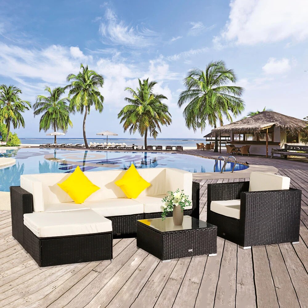 Two Styles Patio Furniture Set 6 Pieces Patio PE Wicker Rattan Corner Sofa Set US Warehouse In Stock