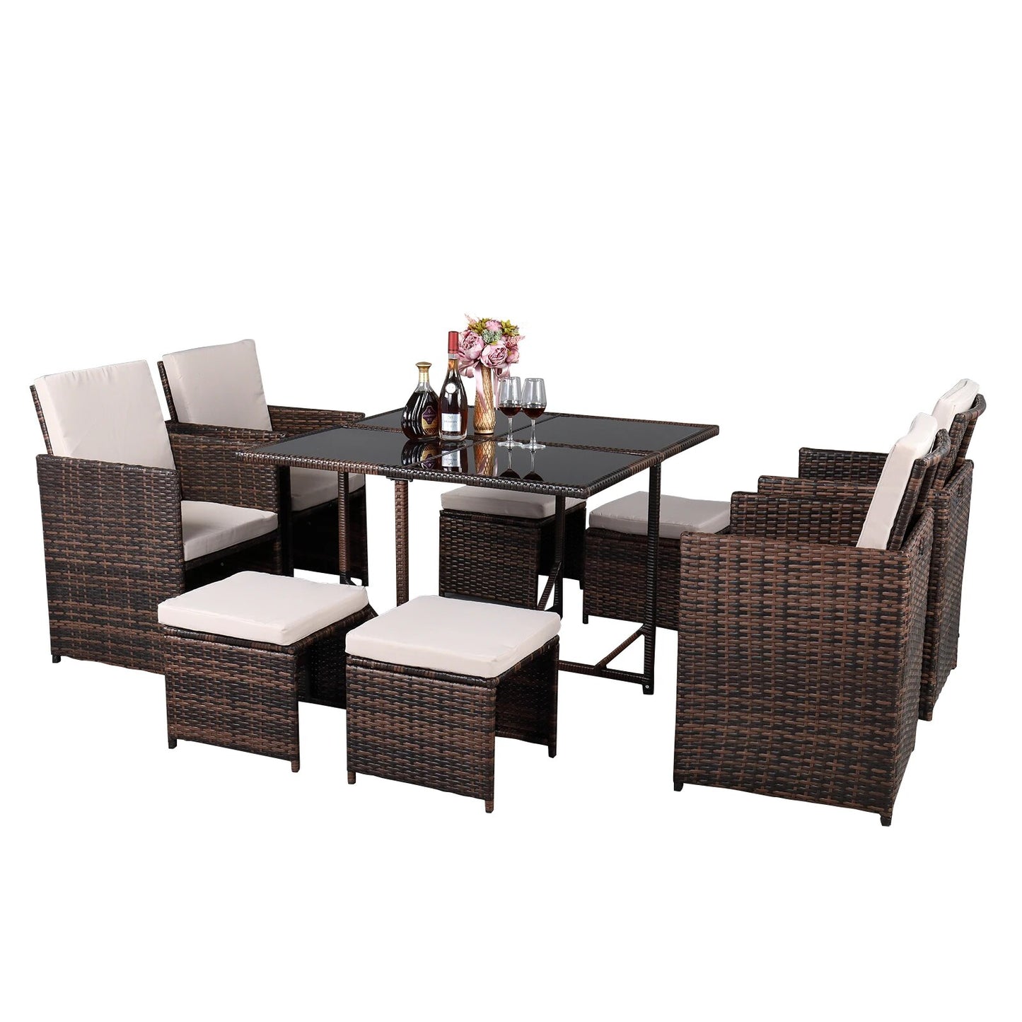 Outdoor Furniture Set Patio Furniture Set Nine-Piece Table And Chair Set-1 (1/3) Brown Gradient US Warehouse
