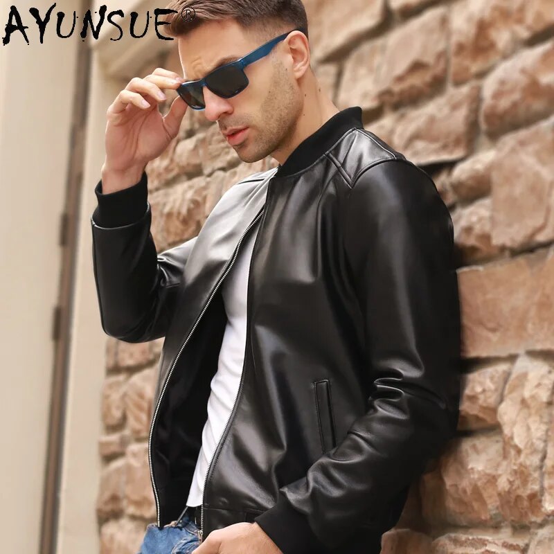 AYUNSUE 100% Sheepskin Leather Jacket Men Short New 2020 Men's Clothing Autumn Winter Coat Mens Chaqueta Cuero Hombre LXR380
