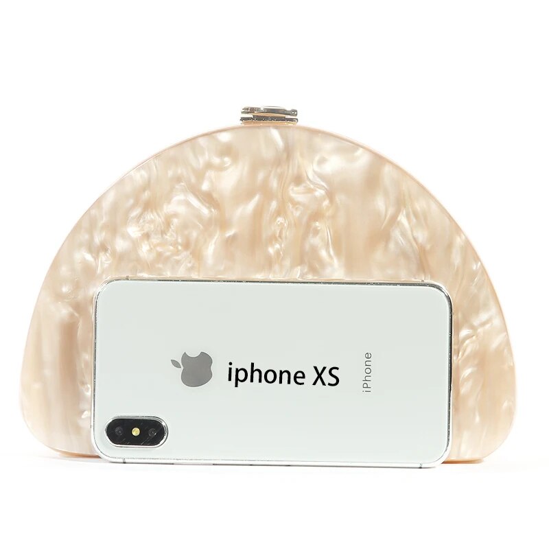 New Fashion Semicircle Wallet Women Messenger Acrylic Beige Solid Dinner Handbags Woman Evening Bags Trendy Party Clutch Purse