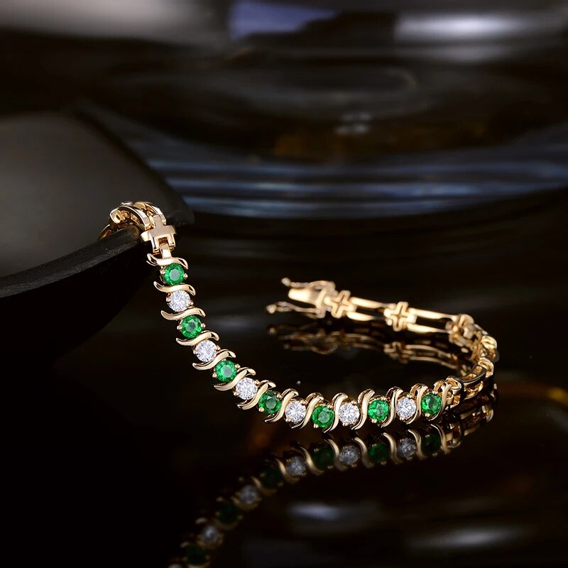 LOVERJEWELRY Emeralds Diamonds Bracelet Gold 14K Yellow DIY Gemstones Natural Green Emerald Diamond Bracelet For Women Luxury