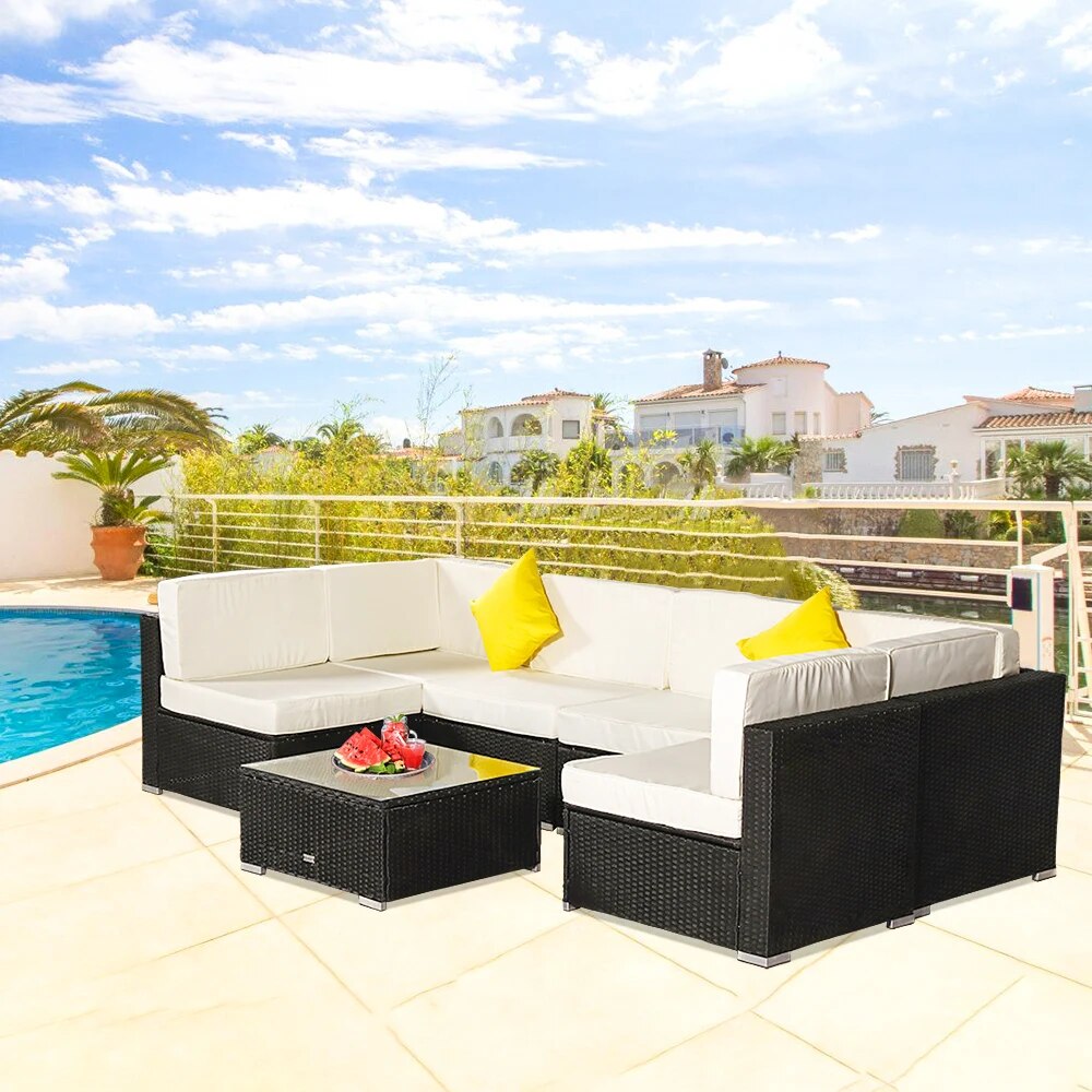 Patio Furniture Set 7 Pieces Patio PE Wicker Rattan Corner Sofa Set US Warehouse In Stock