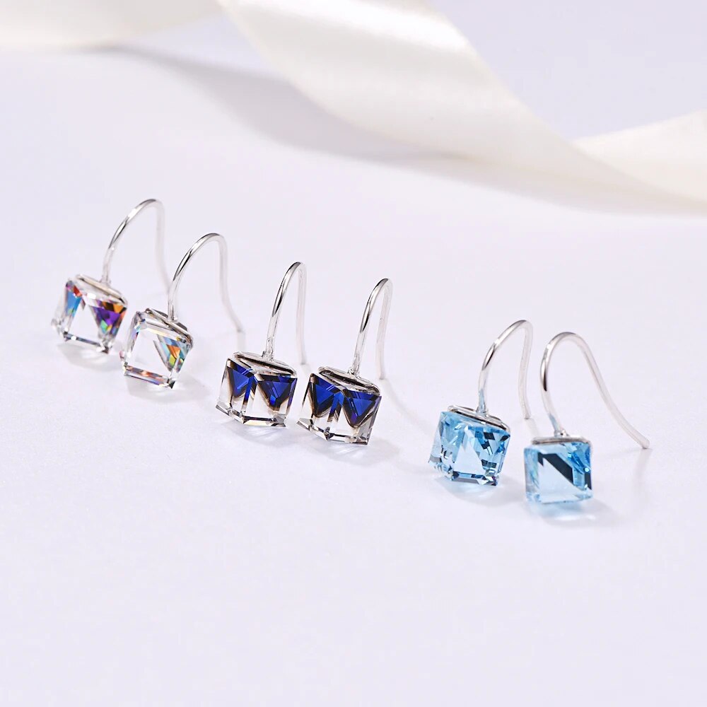 Crystals From Austria S925 Drop Earrings New Fashion Cube Stone Piercing Dangle Earrings For Women Wedding Party Jewelry Gift