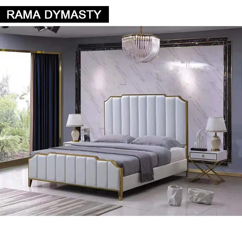 RAMA DYMASTY genuine leather soft bed modern design bed bett, cama fashion king/queen size bedroom furniture