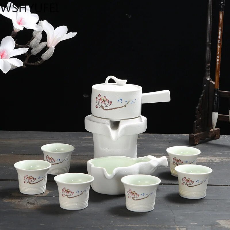 9 pcs/set Chinese Ceramics Lazy Man Tea Set Portable stone grinding semi-automatic teaware Strainer teacup Tea ceremony supplies