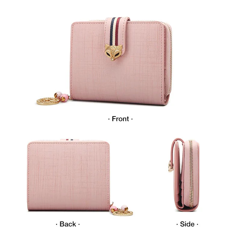 FOXER Card Holder Split Leather Women Wallet Designer Coin Purse Lady Zipper Wallet High Quality Cute Short Wallets With Pendant