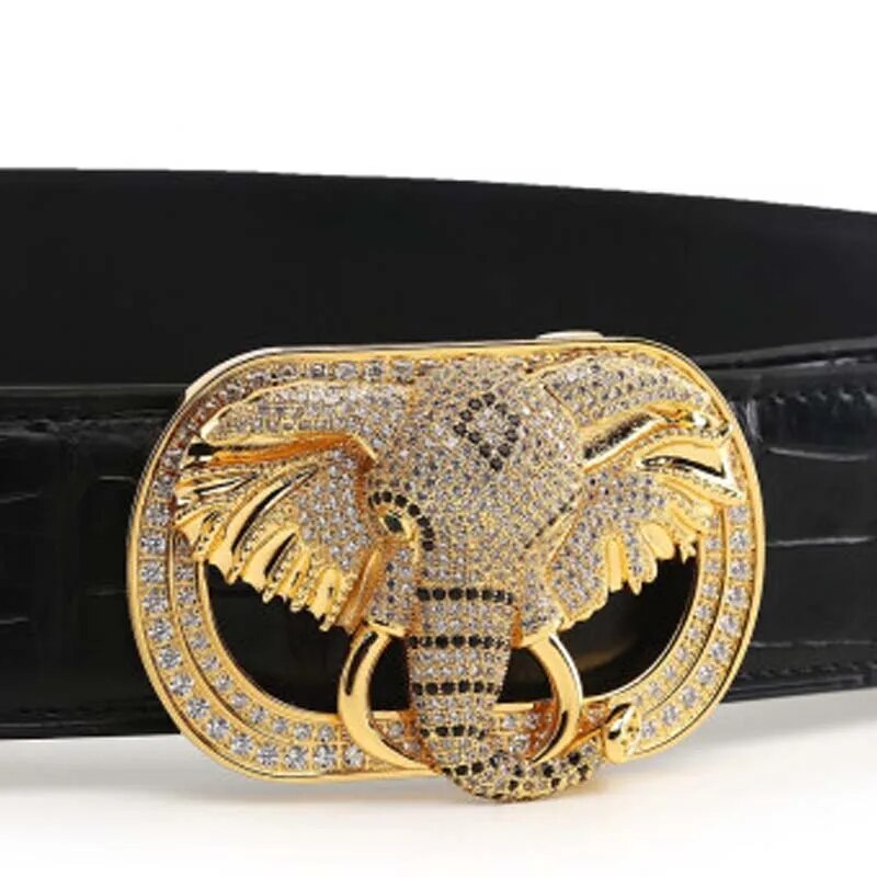 VVBrown new  business  male  Smooth buckle  men belt elephant  Stainless steel  Plate buckles  men belt  true  crocodile leather