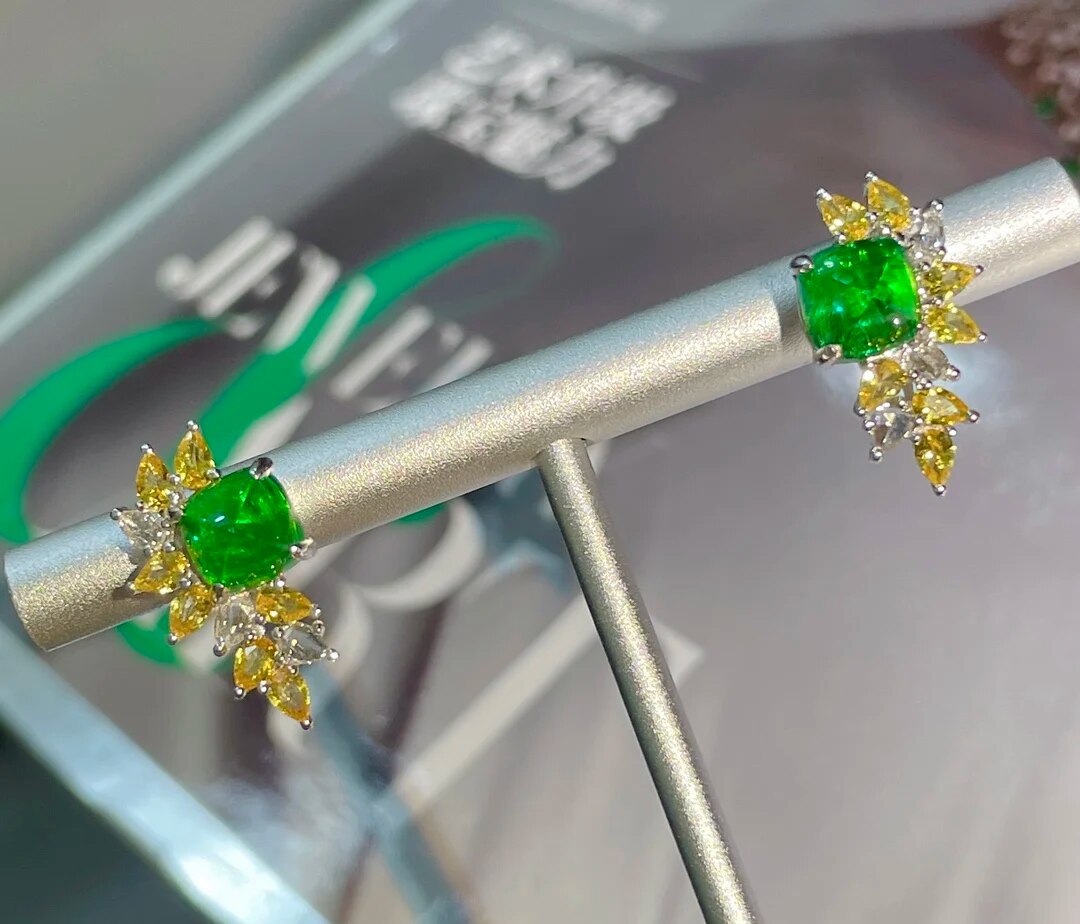 L716 Solid 18K Gold AU750 Nature Green Emerald 2.8ct Diamonds Female Drop Earrings for Women Fine Earrings