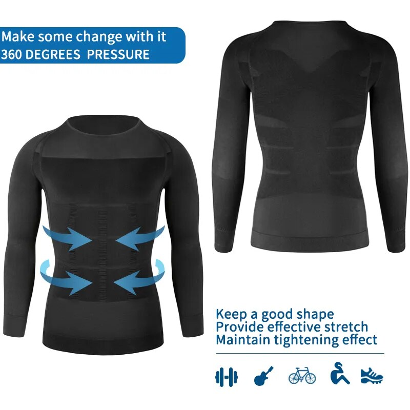 Men Slimming Body Shaper Abdomen Shapewear Waist Trainer Belly Shapers Corrective Posture Vest Compression Shirts Sleeve Corset