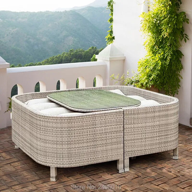 3 pcs Outdoor Furniture dining set metal Frame rattan sofa coversation set space saving coffee shop patio yard poolside garden