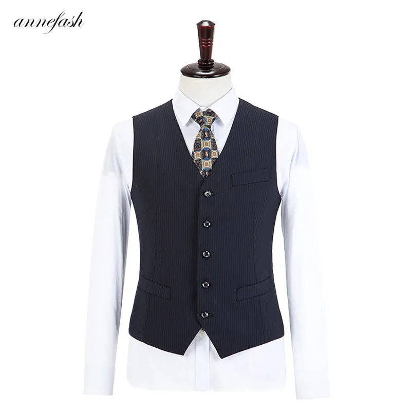 Custom Made high quality worsted wool navy stripe Business suit Men Slim Fit Suit(jacket+pants+vest)