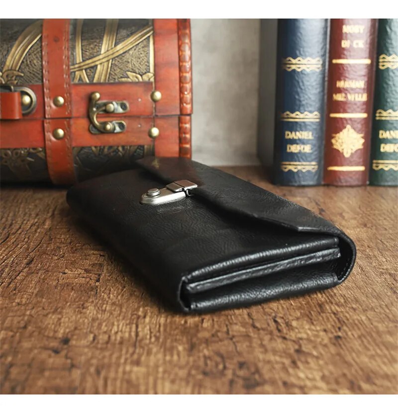 Fashion casual natural genuine leather men's long clutch wallet vintage designer first layer cowhide women lock phone coin purse