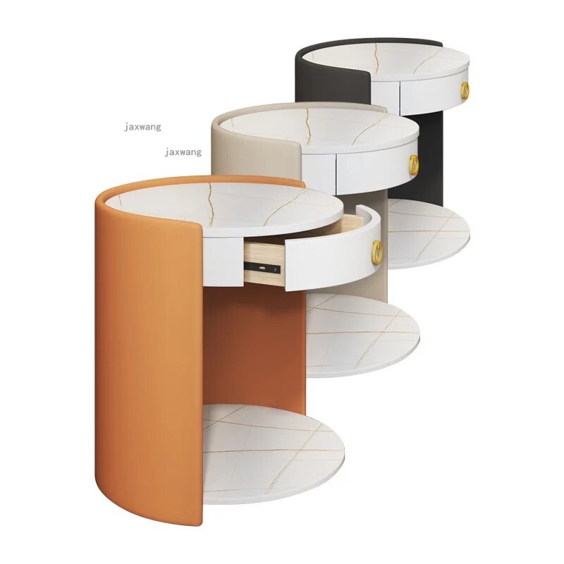 Nordic Homestay Villa Bedside Table Simple Apartment Bedroom Round Nightstand Creative Home Furniture Leather Storage Cabinets