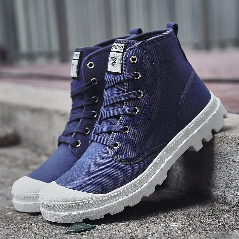 CcharmiX Men Canvas Boots Army Combat Style Fashion High-top Military Ankle Boots Men's Shoes Comfortable Camo Sneakers Big Size