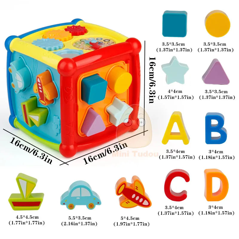 Multifunctional Musical Toys Toddler Baby Box Music Electronic Toys Gear Clock Geometric Blocks Sorting Educational Toys