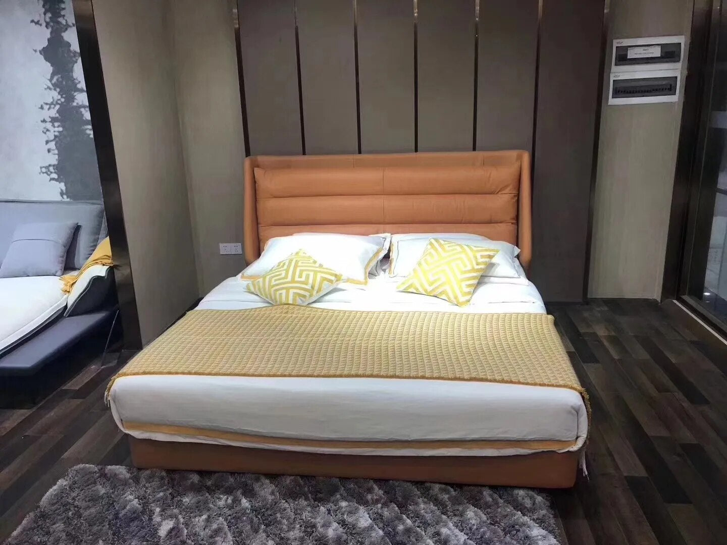 Modern Simple Leather Soft Bed Contact Surface Full-Grain Leather  king size bed  bedroom furniture set