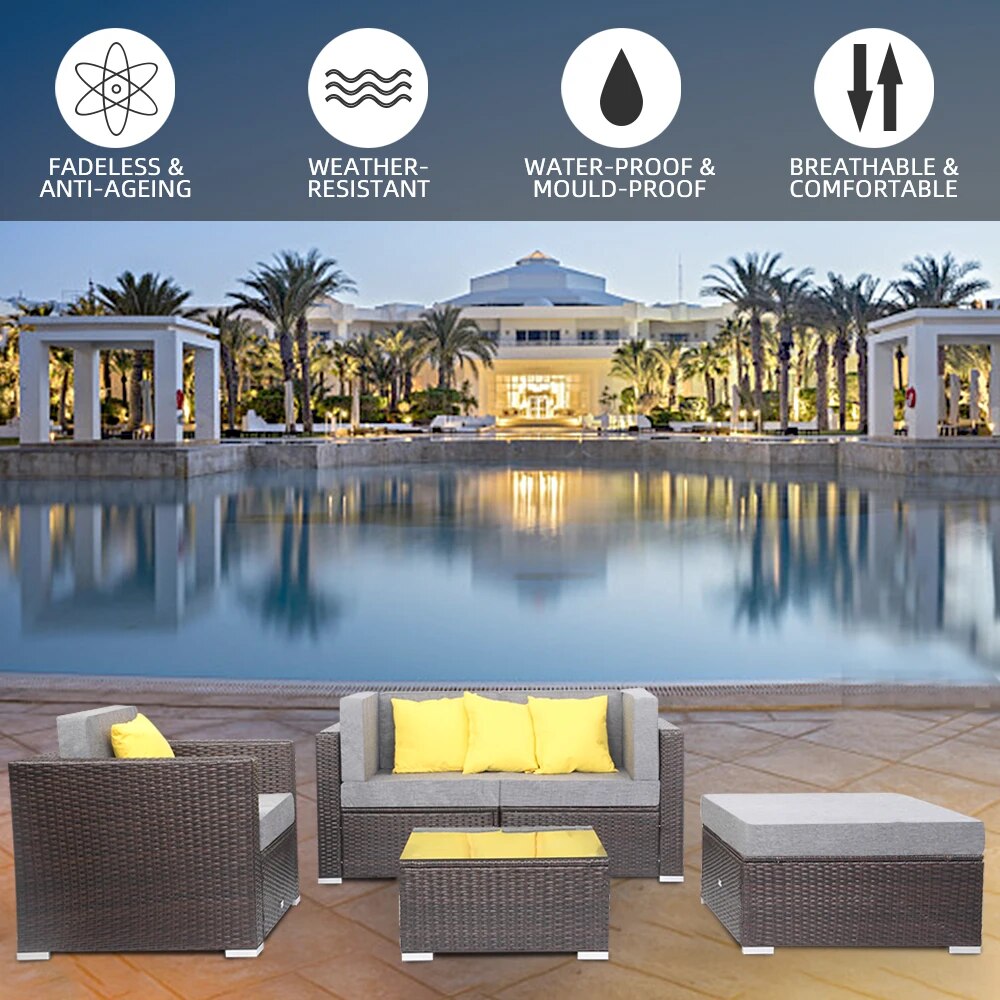 US Warehouse 5 Pieces Patio PE Wicker Rattan Corner Sofa Set Patio Furniture Set In Stock  for the outdoors and Patio