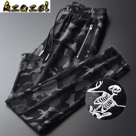 Azazel Mens Pants Luxury Camouflage Combined Fabric Thicken Pants Men Plus Size 4xl Elastic Waist Slim Fit Sport Man Trousers