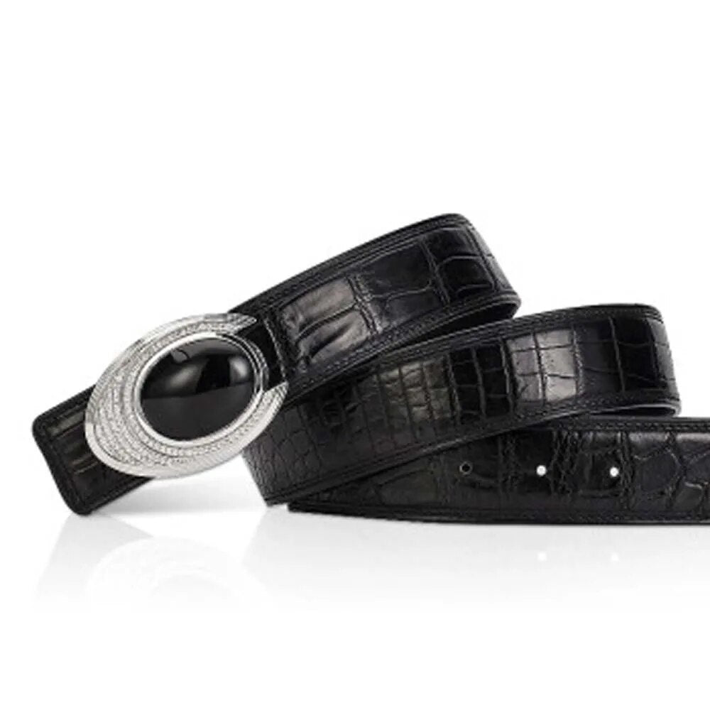 menggeka crocodile leather men belt  male  S925  Sterling silver  Plate buckles S925 black  crocodile skin