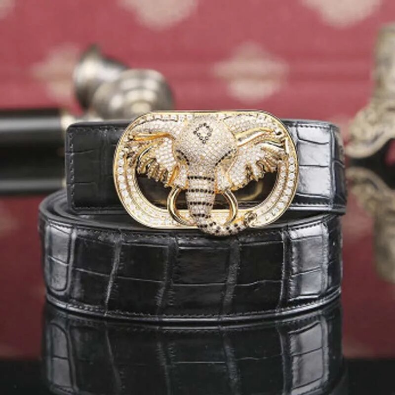VVBrown new  business  male  Smooth buckle  men belt elephant  Stainless steel  Plate buckles  men belt  true  crocodile leather