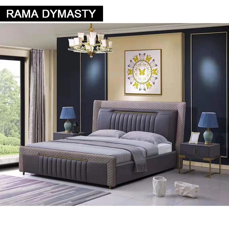 RAMA DYMASTY genuine leather soft bed modern design bed bett, cama fashion king/queen size bedroom furniture