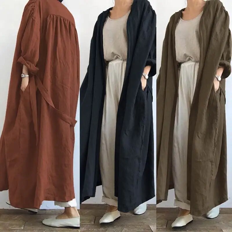 ZANZEA 2023 Women's Casual Blouse Vintage Autumn Cotton Long Cardigan Long Sleeve Coats Female Solid Blusas  Tunic