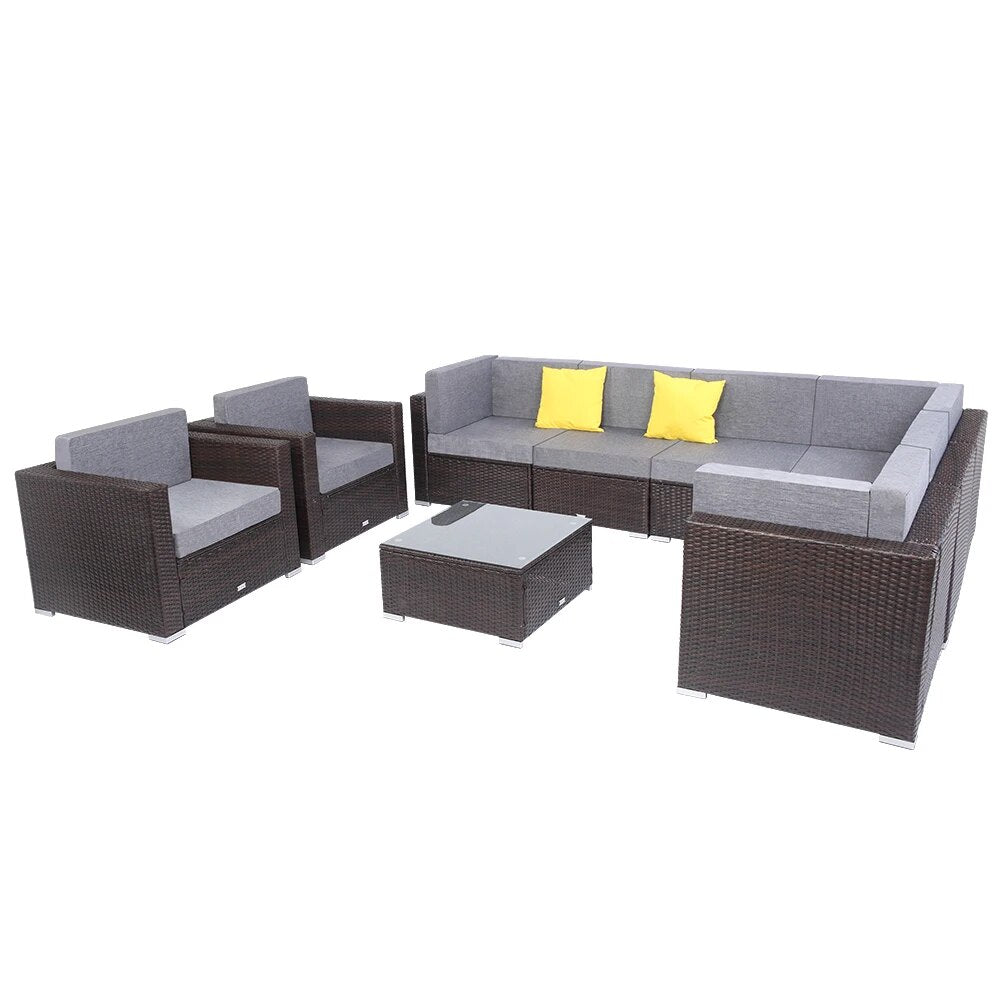 Two Styles US Warehouse 9 Pcs Outdoor Furniture Rattan Wicker Sofa Patio Couch Set  Outdoor Furniture Set