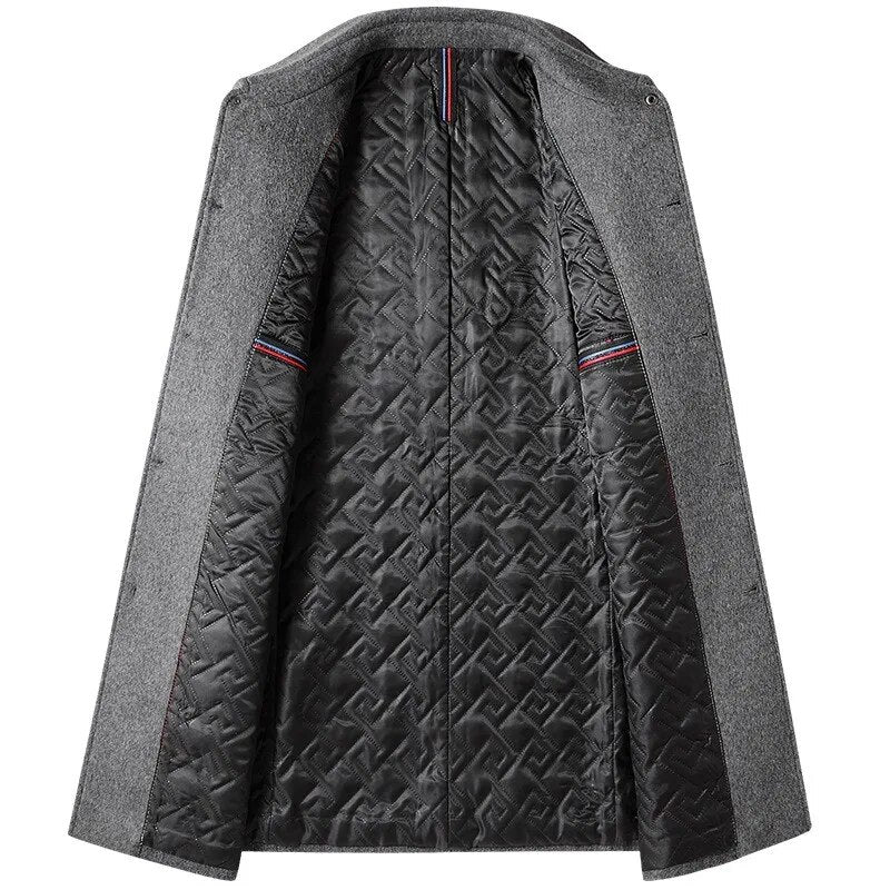 Fashion New Men's Clothing Woolen Jacket Coats Wool & Blends Winter Coat Mid-long Trench Classic Solid Thickening