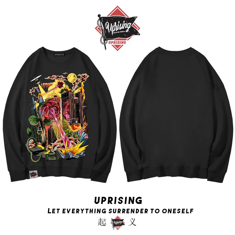 Hoodies, Sweatshirts Men Rose Flower attack Printe Men's Tee Shirts long Sleeve  Fashion High Street Hip Hop Streetwear Hoodies