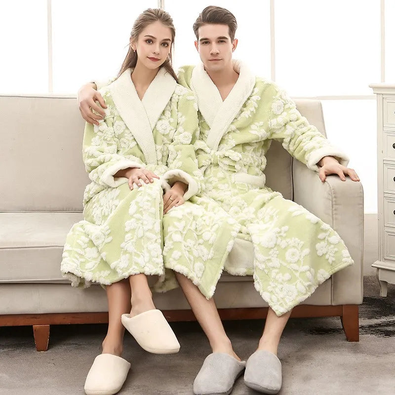 CEARPION Lovers Robe Women Winter Flannel Bathrobe Thicken Warm Kimono Bath Gown Sleepwar Night Wear Plus Size 3XL Nightgown