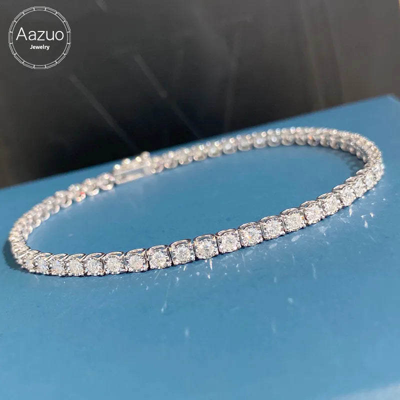 Aazuo Real 18K White Gold Real Diamond 1.0-2.0ct Trapezium Bull head Tennis Bracelet For Woman Upscale Trendy  Engagement Party