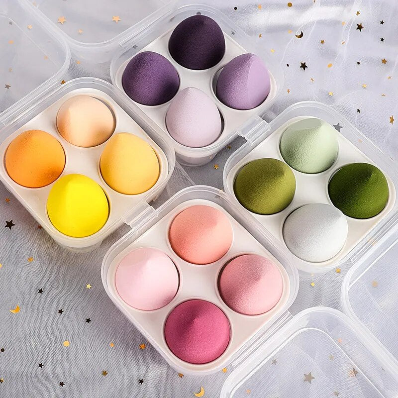 4 pcs Storage Box Beauty Make Up  Sponge Set Cosmetic Powder Puff Sponge For Face Makeup Foundation  Make-up Accessories&Tools