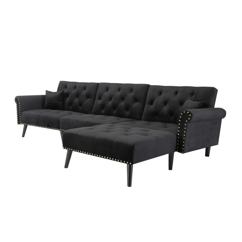 Living Room Furniture Sets, L-Shape Upholstered Sectional Futon Sofa Bed with Modern Velvet Sofa for Living 115x59.37x32.2 in
