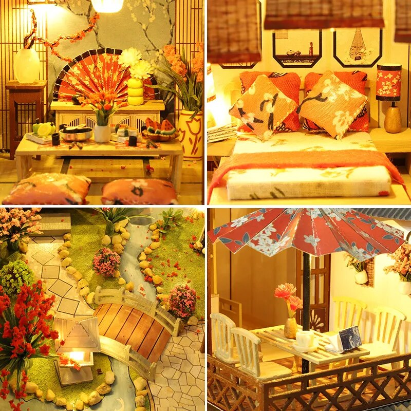 Newest DIY Wooden Dollhouse Japanese Architecture Doll Houses Mininatures with Furniture Toys for Children Friend Birthday Gift