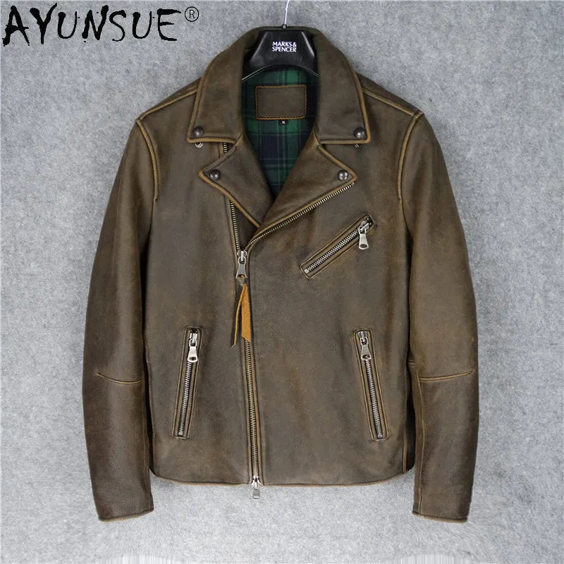 AYUNSUE Men Jacket Real Cowhide Leather 2020 Men's Clothing Motorcycle Autumn Coat Male Luxury Mens Clothes Hommes Veste LXR506