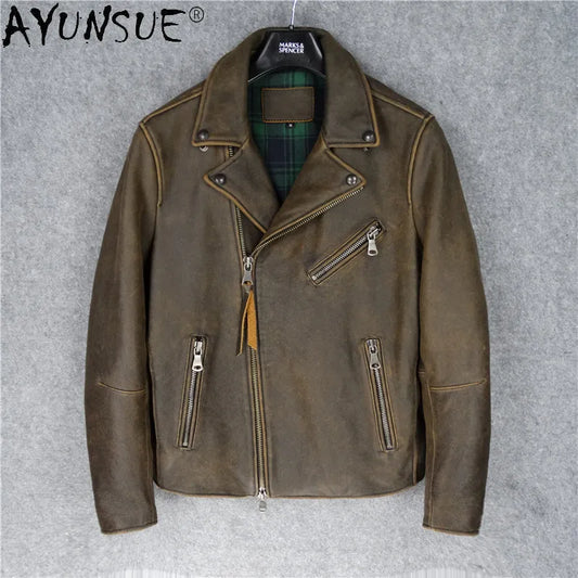 AYUNSUE Men Jacket Real Cowhide Leather 2020 Men's Clothing Motorcycle Autumn Coat Male Luxury Mens Clothes Hommes Veste LXR506