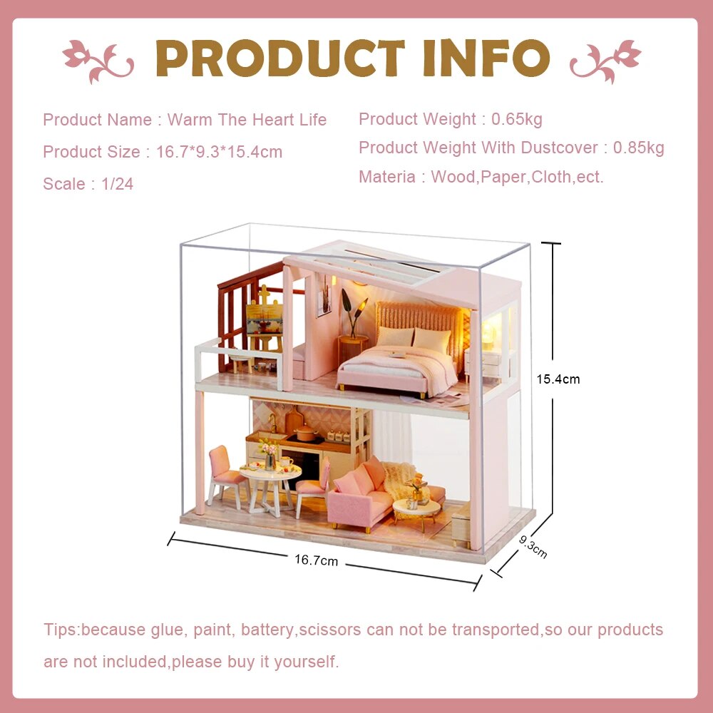 CUTEBEE DIY Doll House Wooden Doll Houses Miniature Dollhouse Furniture Kit with LED Toys for children Christmas Gift QL03