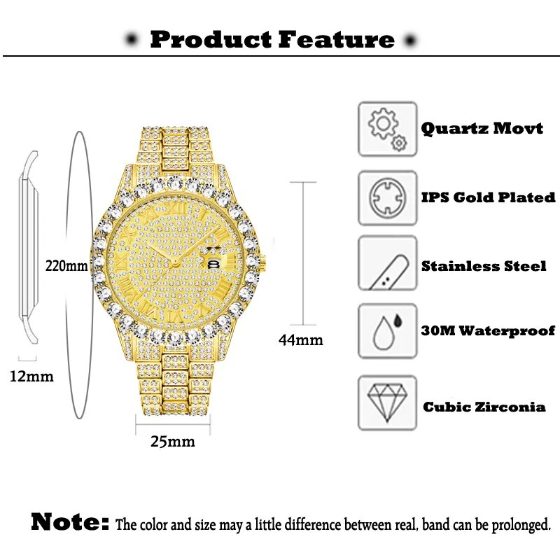 MISSFOX Men's Watch 2020 Top Selling Luxury Brand Gold Men Fashion Watches Men Big Diamond Bracelet Luxury Watch Men Gift Box