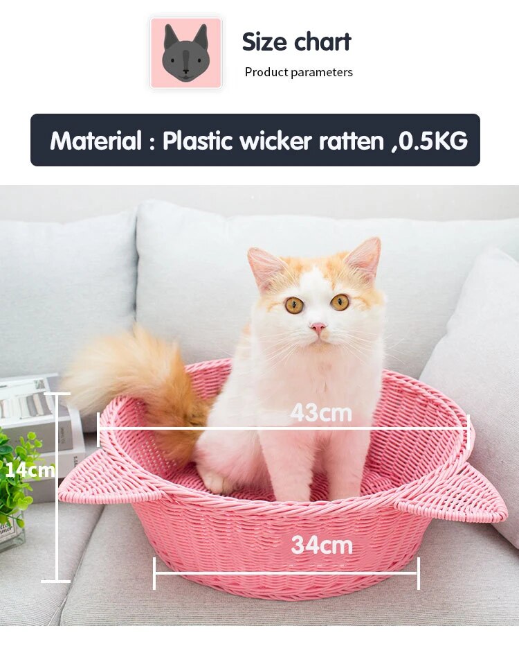 Handcrafted Rattan Wicker Cat Bed Couch Summer Cool Rope Round Beds Houses Pet Nest Kitten Lounge Sofa Condo Kitty Sleep Kennel