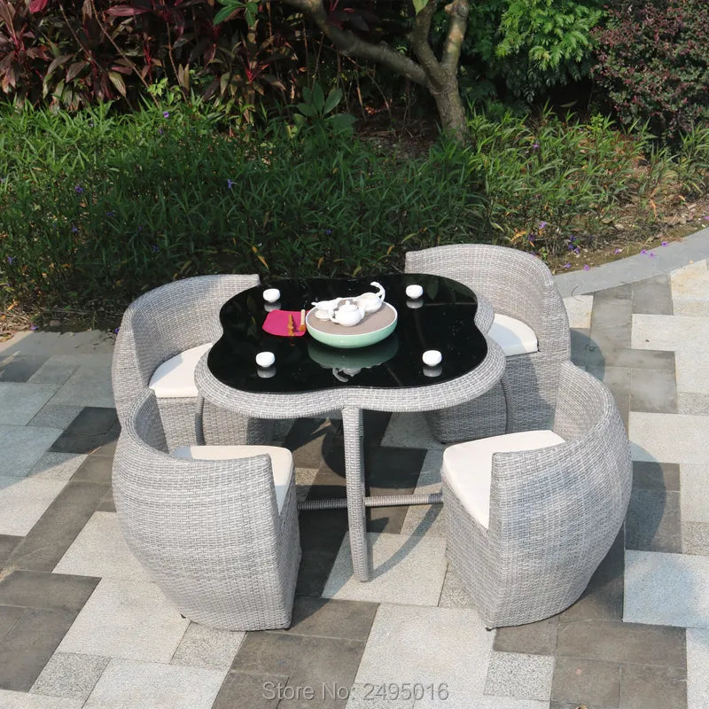 5 pcs Garden chat set Rattan woven metal Frame wicker Dining table Set all-weather Outdoor Patio Furniture custom color hot sale