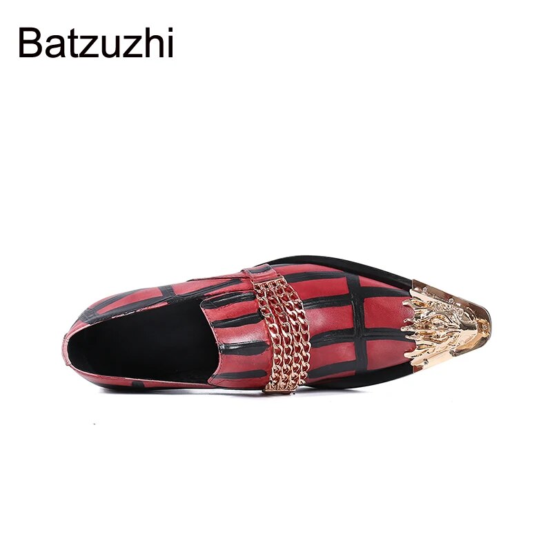 Batzuzhi Men's Shoes Italian Style Gold Metal Toe Genuine Leather Dress Shoes for Men's Business, Party and Wedding, Big EU38-46