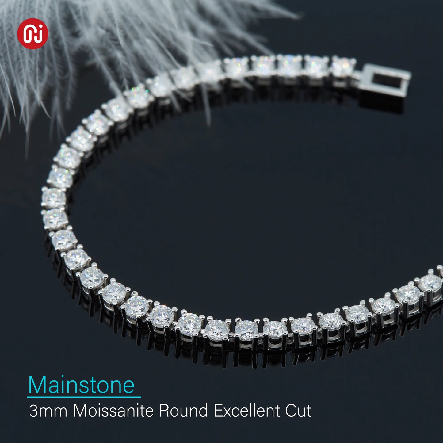 GIGAJEWE 4.3ct 3.0mmX43Pcs D Color  Round Cut White Gold Plated 925 Silver Moissanite Tennis Bracelet Woman Girlfriend Gift