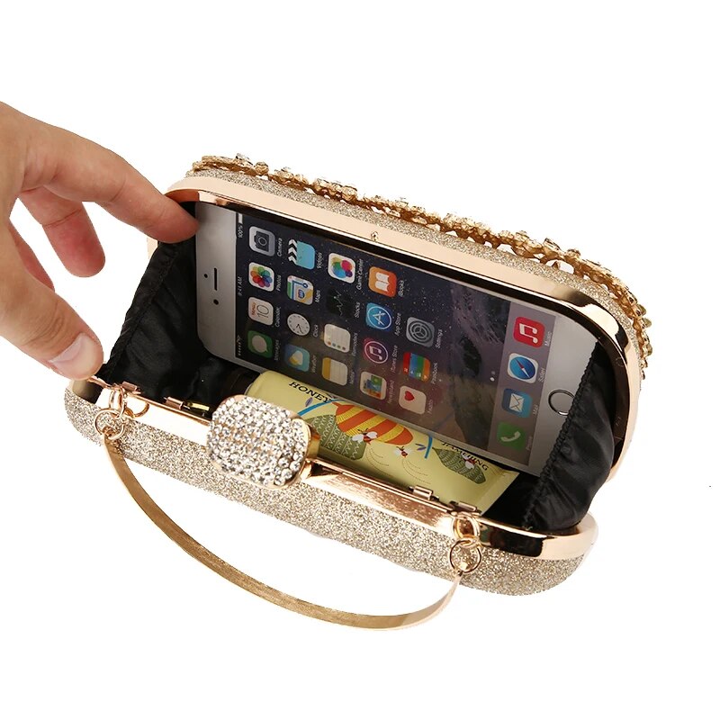 Diamond Evening Clutch Bag For Women Wedding Golden Clutch Purse Chain Shoulder Bag Small Party Handbag With Metal Handle ZD1397