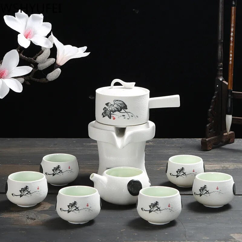 9 pcs/set Chinese Ceramics Lazy Man Tea Set Portable stone grinding semi-automatic teaware Strainer teacup Tea ceremony supplies