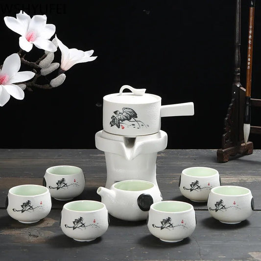 9 pcs/set Chinese Ceramics Lazy Man Tea Set Portable stone grinding semi-automatic teaware Strainer teacup Tea ceremony supplies